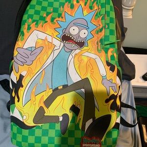 Rick and Morty Sprayground Limited Edition Green Checkered Backpack